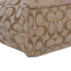 Coach Beige/Light Pink Canvas and Leather Signature Stripe Tote