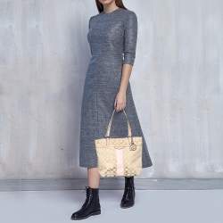 Coach Beige/Light Pink Canvas and Leather Signature Stripe Tote
