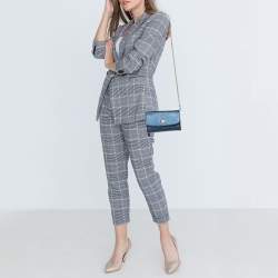 Pre Owned Coach Metallic Blue Leather Flap Chain Clutch