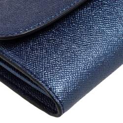 Pre Owned Coach Metallic Blue Leather Flap Chain Clutch