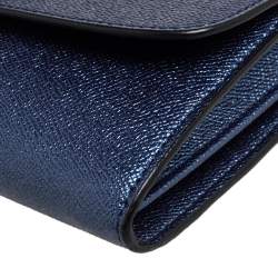 Pre Owned Coach Metallic Blue Leather Flap Chain Clutch