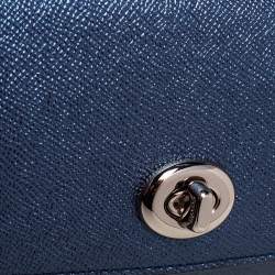Pre Owned Coach Metallic Blue Leather Flap Chain Clutch