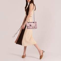 Pre Owned Coach Blush Pink Leather Allover Tea Rose Stones Parker Shoulder Bag