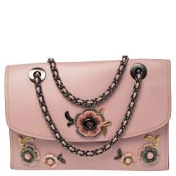 Pre Owned Coach Blush Pink Leather Allover Tea Rose Stones Parker Shoulder Bag