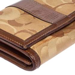 Coach Beige/Brown Signature Canvas and Leather Compact Wallet