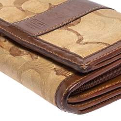 Coach Beige/Brown Signature Canvas and Leather Compact Wallet