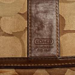 Coach Beige/Brown Signature Canvas and Leather Compact Wallet