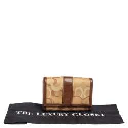 Coach Beige/Brown Signature Canvas and Leather Compact Wallet