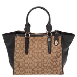 Pre Owned Coach Brown/Beige Signature Canvas and Leather Crosby Carryall Tote