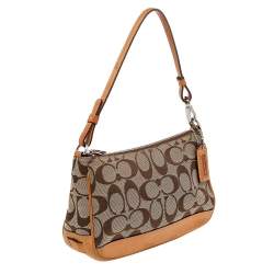 مملوكة مسبقًا Coach Beige/Tan Signature Canvas And Leather Shoulder Bag