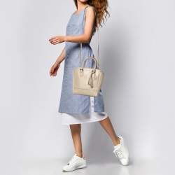Pre Owned Coach Light Beige Leather Mini Tanner Tote