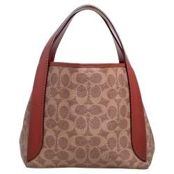 Pre Owned Coach Brown/Beige Signature Coated Canvas and Leather Hadley Hobo