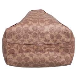 Pre Owned Coach Brown/Beige Signature Coated Canvas and Leather Hadley Hobo