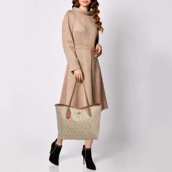Pre Owned Coach Beige/Brown Signature Canvas and Leather City Tote