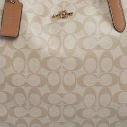 Pre Owned Coach Beige/Brown Signature Canvas and Leather City Tote
