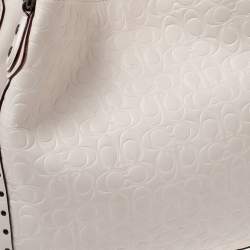 Pre Owned Coach Beige Signature Embossed Leather Edie 31 Shoulder Bag