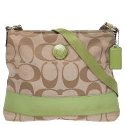 Coach Beige/Green Signature Canvas Stripe Messenger Bag