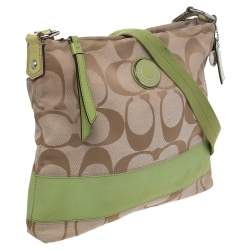 Coach Beige/Green Signature Canvas Stripe Messenger Bag
