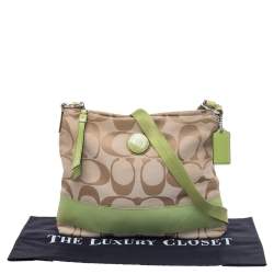 Coach Beige/Green Signature Canvas Stripe Messenger Bag