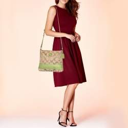 Coach Beige/Green Signature Canvas Stripe Messenger Bag