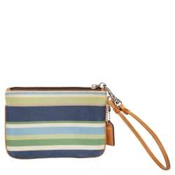 Coach Multicolor Canvas And Leather Stripe Wristlet