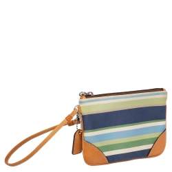 Coach Multicolor Canvas And Leather Stripe Wristlet