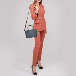 مملوكة مسبقًا Coach Navy Blue Woven Fabric and Leather Mini Kelsey Satchel