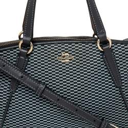 مملوكة مسبقًا Coach Navy Blue Woven Fabric and Leather Mini Kelsey Satchel
