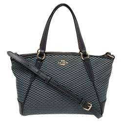 مملوكة مسبقًا Coach Navy Blue Woven Fabric and Leather Mini Kelsey Satchel