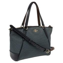 مملوكة مسبقًا Coach Navy Blue Woven Fabric and Leather Mini Kelsey Satchel