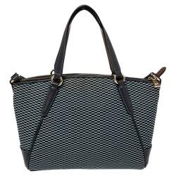 مملوكة مسبقًا Coach Navy Blue Woven Fabric and Leather Mini Kelsey Satchel