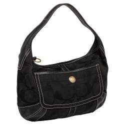 Coach Black Monogram Canvas And Leather Hobo