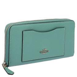 Pre Owned Coach Pale Green Leather Accordion Zip Around Wallet