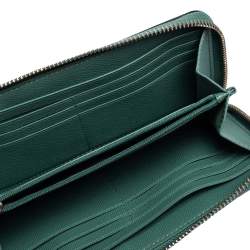 Pre Owned Coach Pale Green Leather Accordion Zip Around Wallet