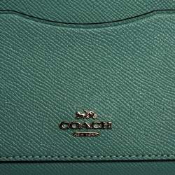 Pre Owned Coach Pale Green Leather Accordion Zip Around Wallet