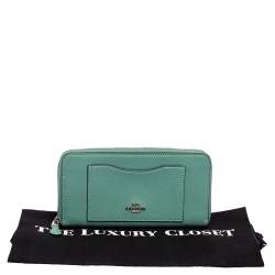 Pre Owned Coach Pale Green Leather Accordion Zip Around Wallet