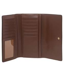 Pre Owned محفظة كوتش كانفاس بالشعار وجلد بيج/كريمي ثلاثية الطية 