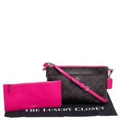 مملوكة مسبقًا Coach Brown/Pink Signature Coated Canvas and Leather Crossbody Bag