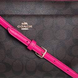 مملوكة مسبقًا Coach Brown/Pink Signature Coated Canvas and Leather Crossbody Bag