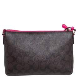 مملوكة مسبقًا Coach Brown/Pink Signature Coated Canvas and Leather Crossbody Bag