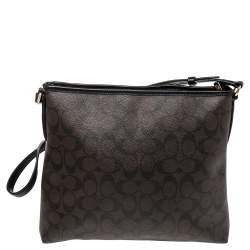 Pre Owned Coach Brown/Black Signature Coated Canvas and Leather Messenger Bag