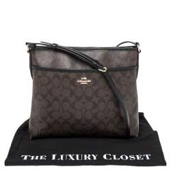Pre Owned Coach Brown/Black Signature Coated Canvas and Leather Messenger Bag
