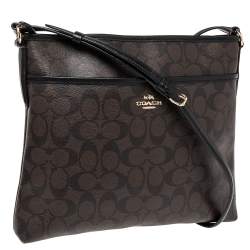 Pre Owned Coach Brown/Black Signature Coated Canvas and Leather Messenger Bag