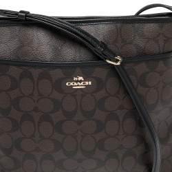 Pre Owned Coach Brown/Black Signature Coated Canvas and Leather Messenger Bag