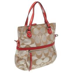 مملوكة مسبقًا Coach Red/Beige Signature Canvas Poppy Glam Tote