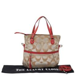 مملوكة مسبقًا Coach Red/Beige Signature Canvas Poppy Glam Tote