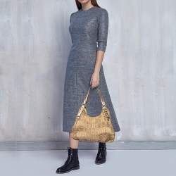Pre Owned Coach Beige/Gold Signature Canvas And Leather Maggie Madison Gathered Hobo