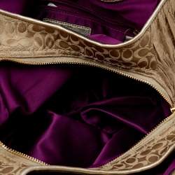 Pre Owned Coach Beige/Gold Signature Canvas And Leather Maggie Madison Gathered Hobo