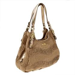 Pre Owned Coach Beige/Gold Signature Canvas And Leather Maggie Madison Gathered Hobo