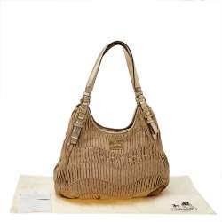 Pre Owned Coach Beige/Gold Signature Canvas And Leather Maggie Madison Gathered Hobo